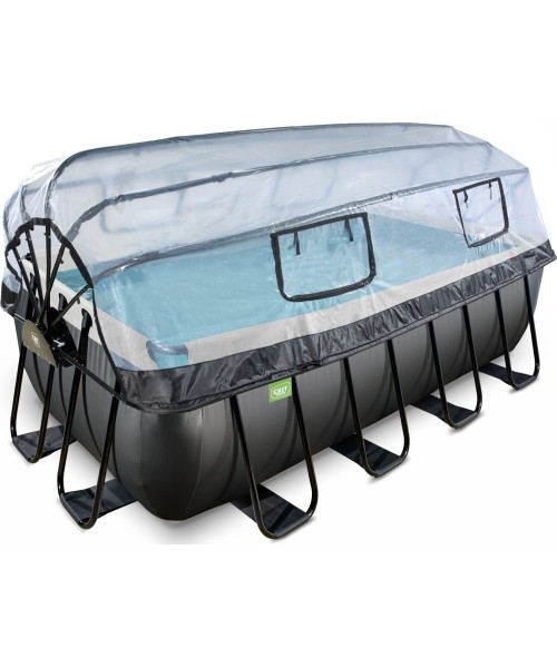 Maapealsed basseinid Exit: EXIT Black Leather pool 400x200x122cm with sand filter pump and dome and heat pump - black