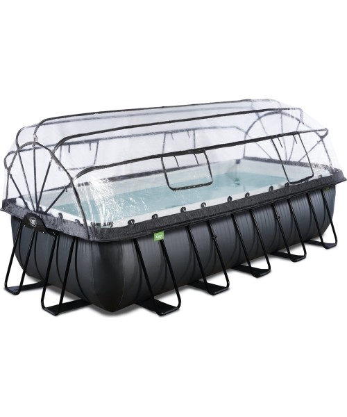 Above Ground Pools Exit: EXIT Black Leather pool 540x250x122cm with sand filter pump and dome and heat pump - black