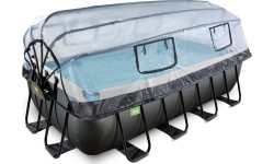 EXIT Black Leather pool 400x200x100cm with sand filter pump and dome - black