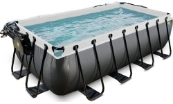 EXIT Black Leather pool 400x200x100cm with sand filter pump and dome - black