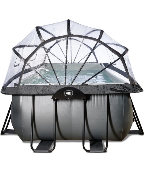 EXIT Black Leather pool 400x200x100cm with sand filter pump and dome - black
