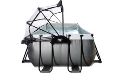 EXIT Black Leather pool 400x200x100cm with sand filter pump and dome - black