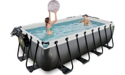 EXIT Black Leather pool 400x200x100cm with sand filter pump and dome - black