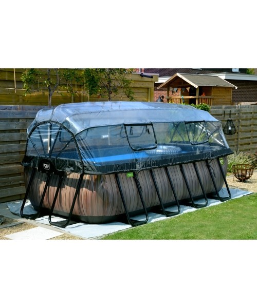 EXIT Black Leather pool 400x200x100cm with sand filter pump and dome - black