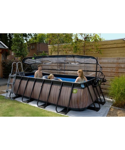 EXIT Black Leather pool 400x200x100cm with sand filter pump and dome - black