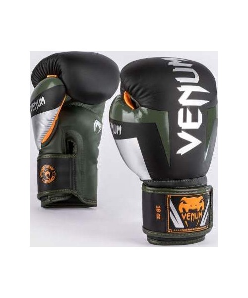 Poksikindad Venum Elite, must/hõbe/khaki