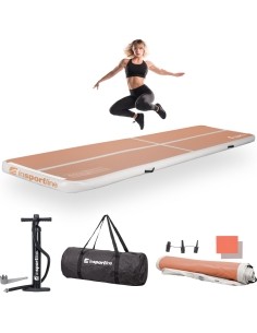 Täispuhutav võimlemismatt inSPORTline Airstunt 400 x 100 x 10 cm Mocha Mousse käsipumbaga