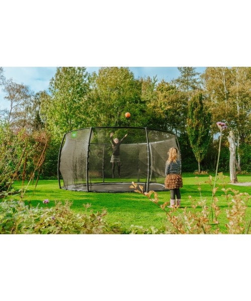 EXIT Dynamic ground level trampoline ø427cm with safety net - black