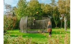 EXIT Dynamic ground level trampoline ø427cm with safety net - black