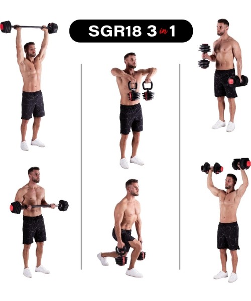 SGR18 PRO SET 3IN1 ADJUSTABLE DUMBBELLS 20 KGS HMS