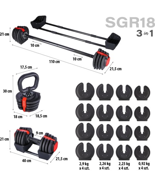 SGR18 PRO KOMPLEKT 3IN1 REGULEERITAVAD HANTLID 20 KG HMS