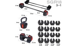 SGR18 PRO SET 3IN1 ADJUSTABLE DUMBBELLS 20 KGS HMS