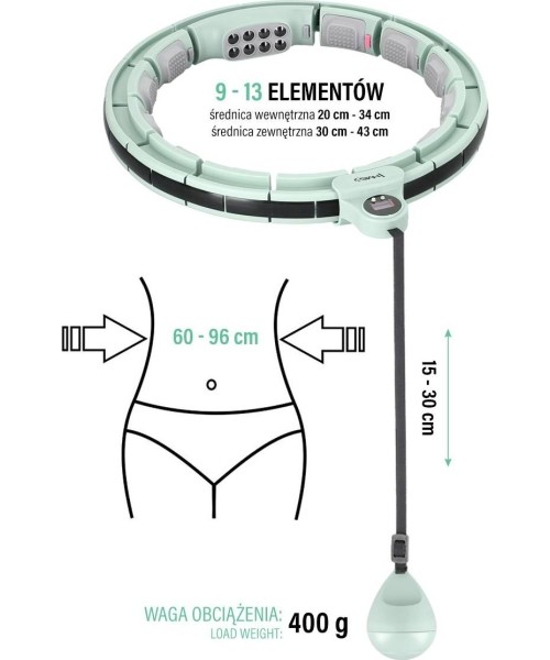 HHM13 HULA HOOP GREEN MAGNETIC WITH WEIGHT + COUNTER HMS