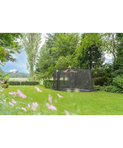EXIT Dynamic ground level trampoline 305x519cm with safety net - black