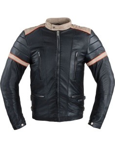 Men’s Leather Jacket W-TEC Hellsto - Black with Beige and Orange Stripe