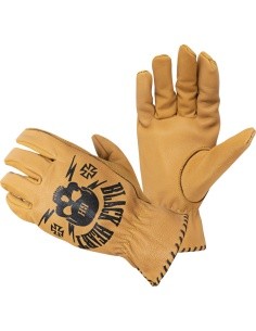Leather Motorcycle Gloves W-TEC Black Heart Skull - Camel