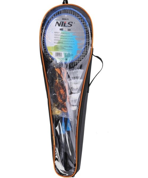 NRZ012 STEEL / BADMINTON SET 2 ROCKETS + 3 SHUTTLECOCKS + MESH + COVER NILS