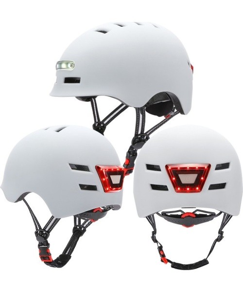 Beaster BS51BL Helmet with LED Lights, Size M, White