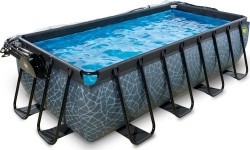 EXIT Stone pool 400x200x100cm with dome and sand filter and heat pump - grey