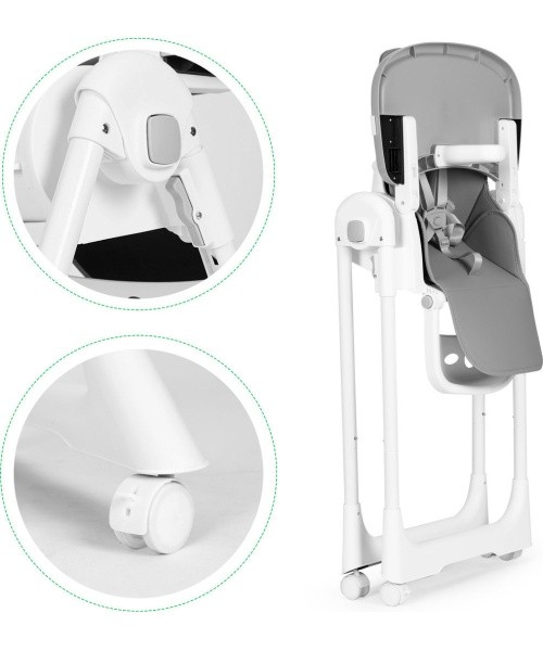 Feeding chair height adjustment eco leather straps double tray