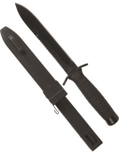 BLACK COMBAT KNIFE WITH SAW AND SCABBARD