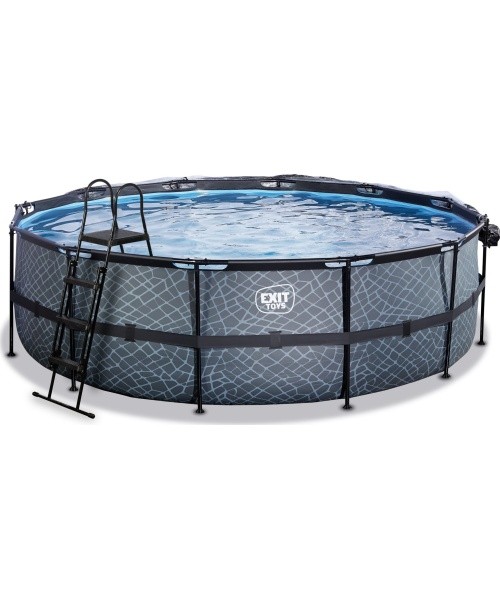 EXIT Stone pool ø488x122cm with sand filter pump and dome and heat pump - grey