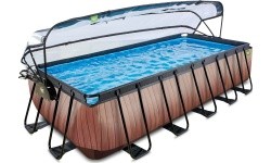 EXIT Wood pool 540x250x122cm with dome and sand filter pump - brown