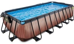EXIT Wood pool 540x250x122cm with dome and sand filter pump - brown