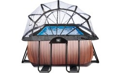 EXIT Wood pool 540x250x122cm with dome and sand filter pump - brown