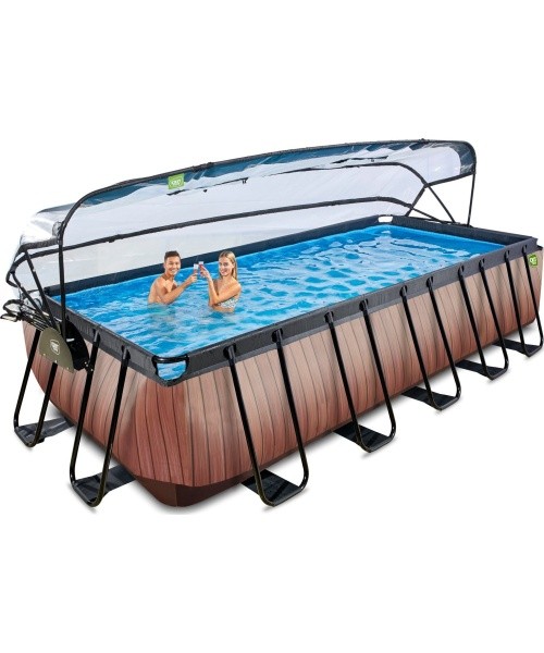 EXIT Wood pool 540x250x122cm with dome and sand filter pump - brown