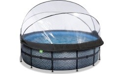 EXIT Stone pool ø427x122cm with sand filter pump and dome - grey