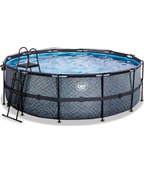 EXIT Stone pool ø427x122cm with sand filter pump and dome - grey