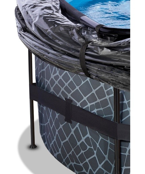 EXIT Stone pool ø427x122cm with sand filter pump and dome - grey
