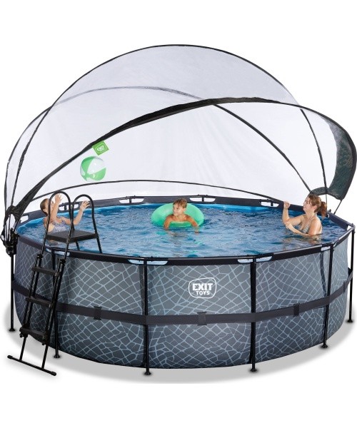 EXIT Stone pool ø427x122cm with sand filter pump and dome - grey