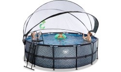 EXIT Stone pool ø427x122cm with sand filter pump and dome - grey