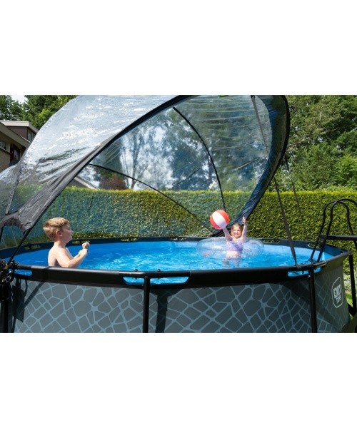 EXIT Stone pool ø427x122cm with sand filter pump and dome - grey