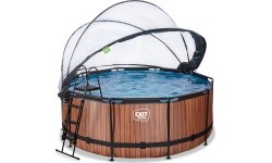 EXIT Wood pool ø360x122cm with dome and sand filter pump - brown