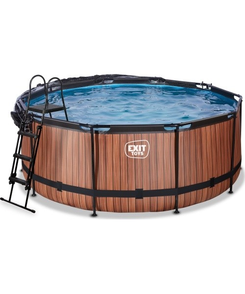 EXIT Wood pool ø360x122cm with dome and sand filter pump - brown