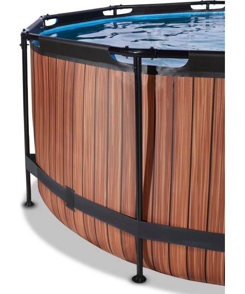EXIT Wood pool ø360x122cm with dome and sand filter pump - brown