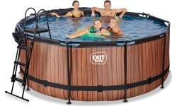EXIT Wood pool ø360x122cm with dome and sand filter pump - brown