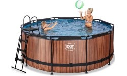 EXIT Wood pool ø360x122cm with sand filter pump - brown