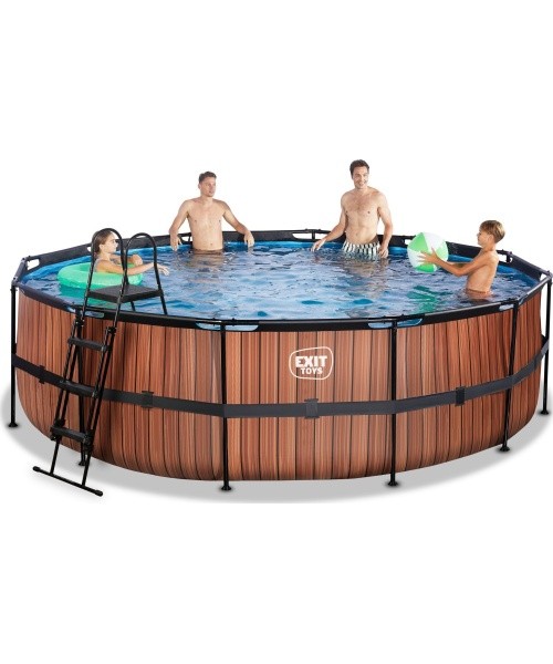 EXIT Wood pool ø488x122cm with filter pump - brown