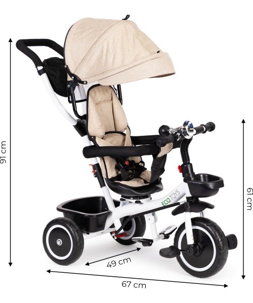 Tricycle - Stroller with Rotating Seat Eco Toys, Beige