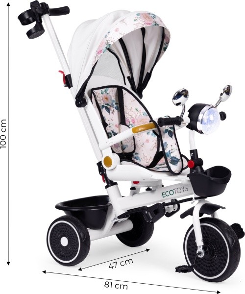 Children's tricycle stroller swivel seat pusher canopy ECOTOYS