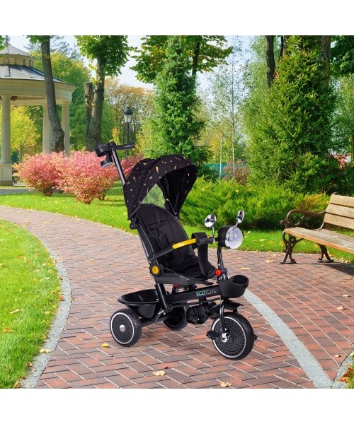 Children's tricycle stroller swivel seat pusher black ECOTOYS