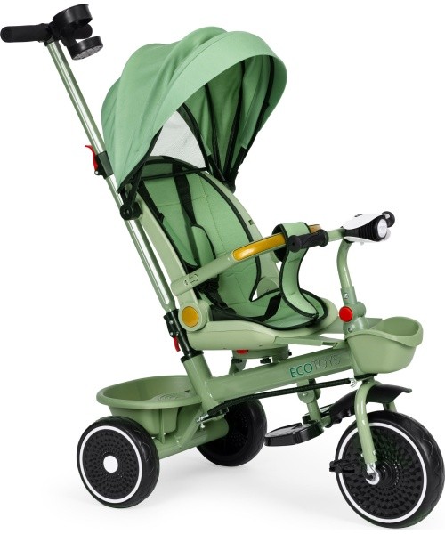 Tricycle stroller tricycle 2-in-1 swivel seat folding canopy green - ECOTOYS