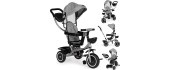 Tricycle stroller 2-in-1 swivel seat folding canopy - grey ECOTOYS