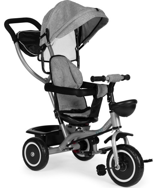 Tricycle stroller 2-in-1 swivel seat folding canopy - grey ECOTOYS