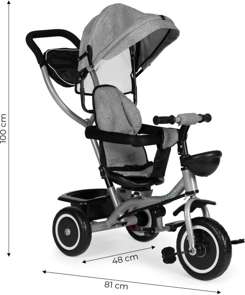 Tricycle stroller 2-in-1 swivel seat folding canopy - grey ECOTOYS