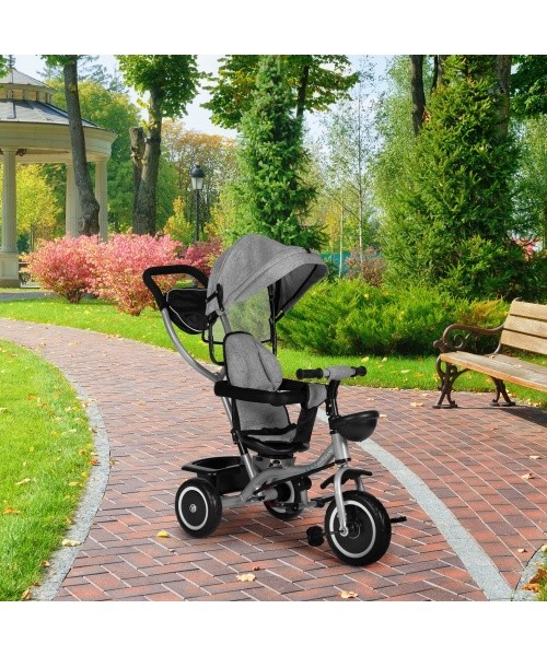 Tricycle stroller 2-in-1 swivel seat folding canopy - grey ECOTOYS